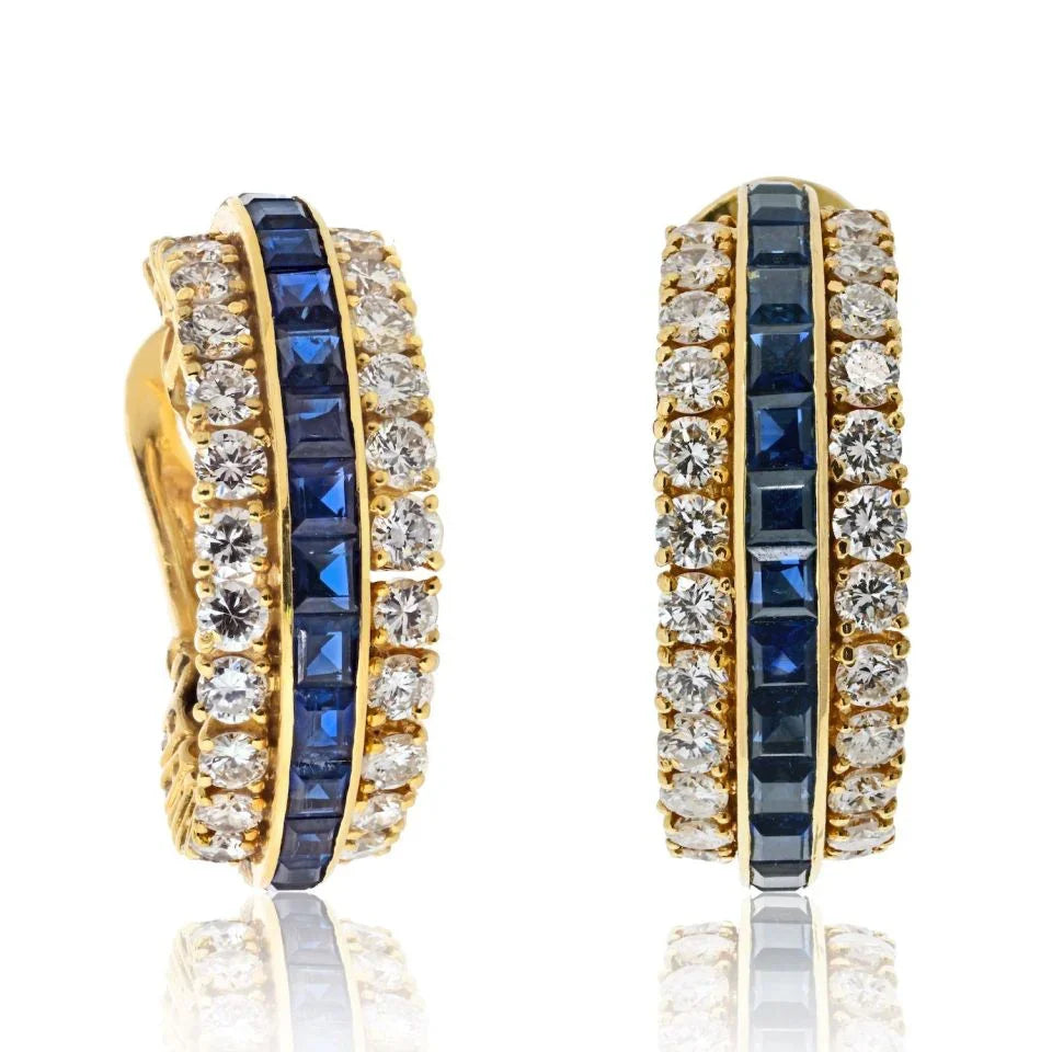 Van Cleef & Arpels 18K Yellow Gold Sapphire And Diamond Hoop Earrings - The Back Vault