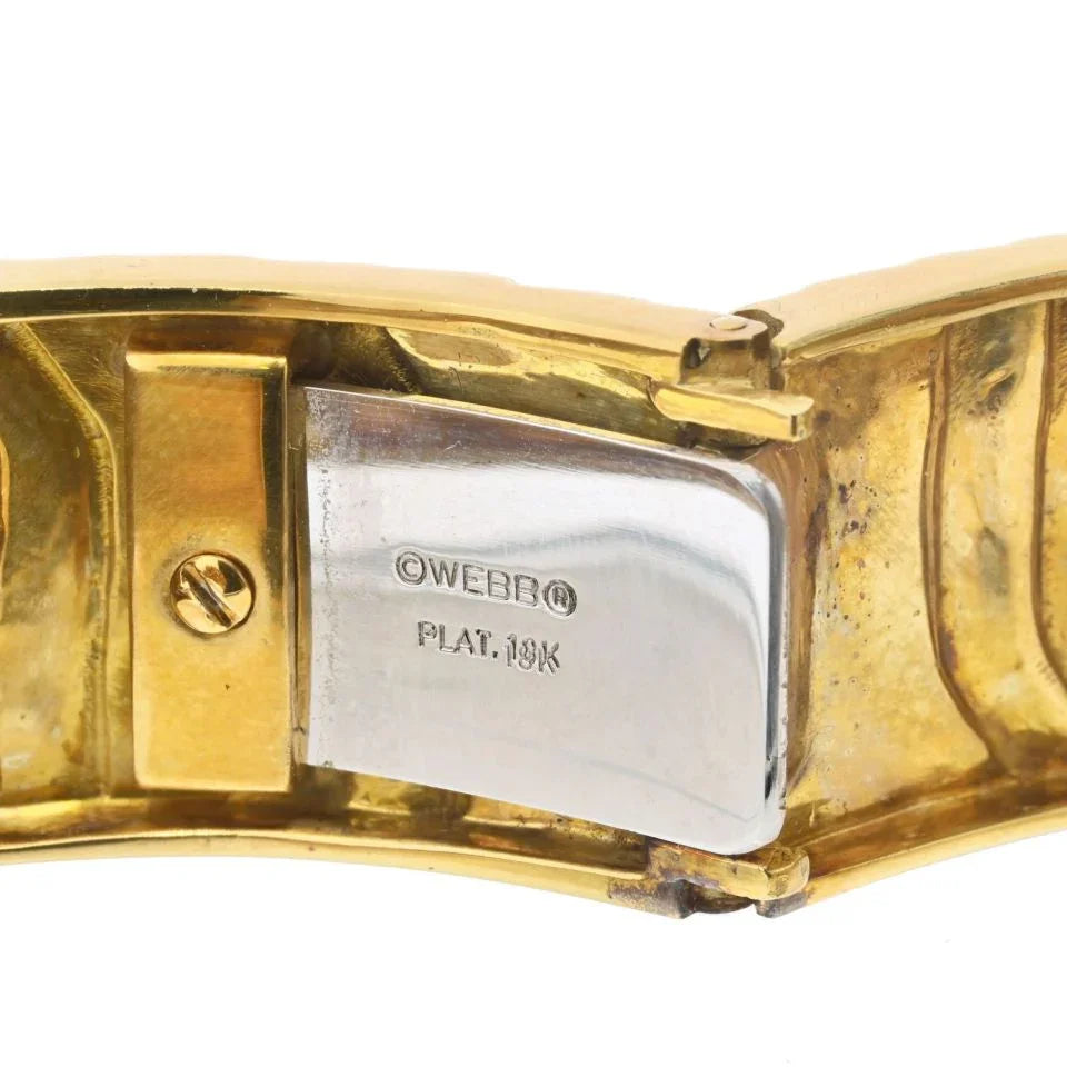 David Webb Platinum & 18K Yellow Gold Stripe Black Enamel Diamond Zig Zag Bracelet - The Back Vault