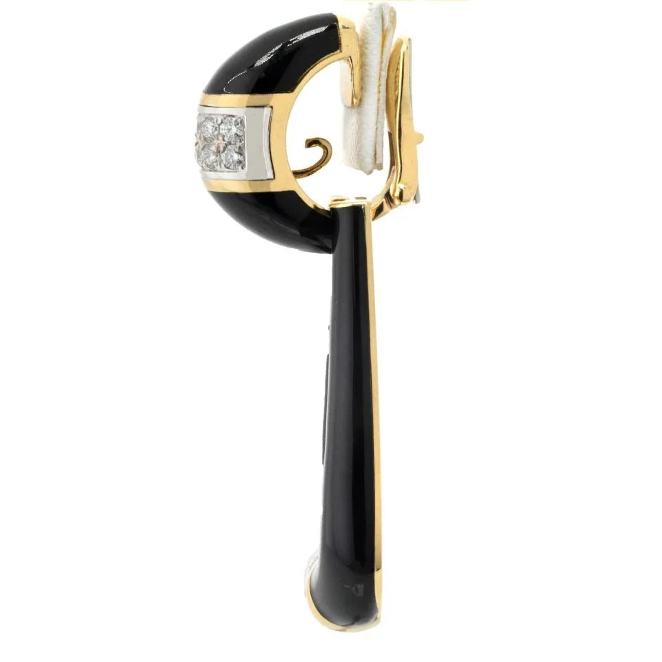 David Webb Platinum & 18K Yellow Gold Black Enamel Door Knockers Earrings - The Back Vault