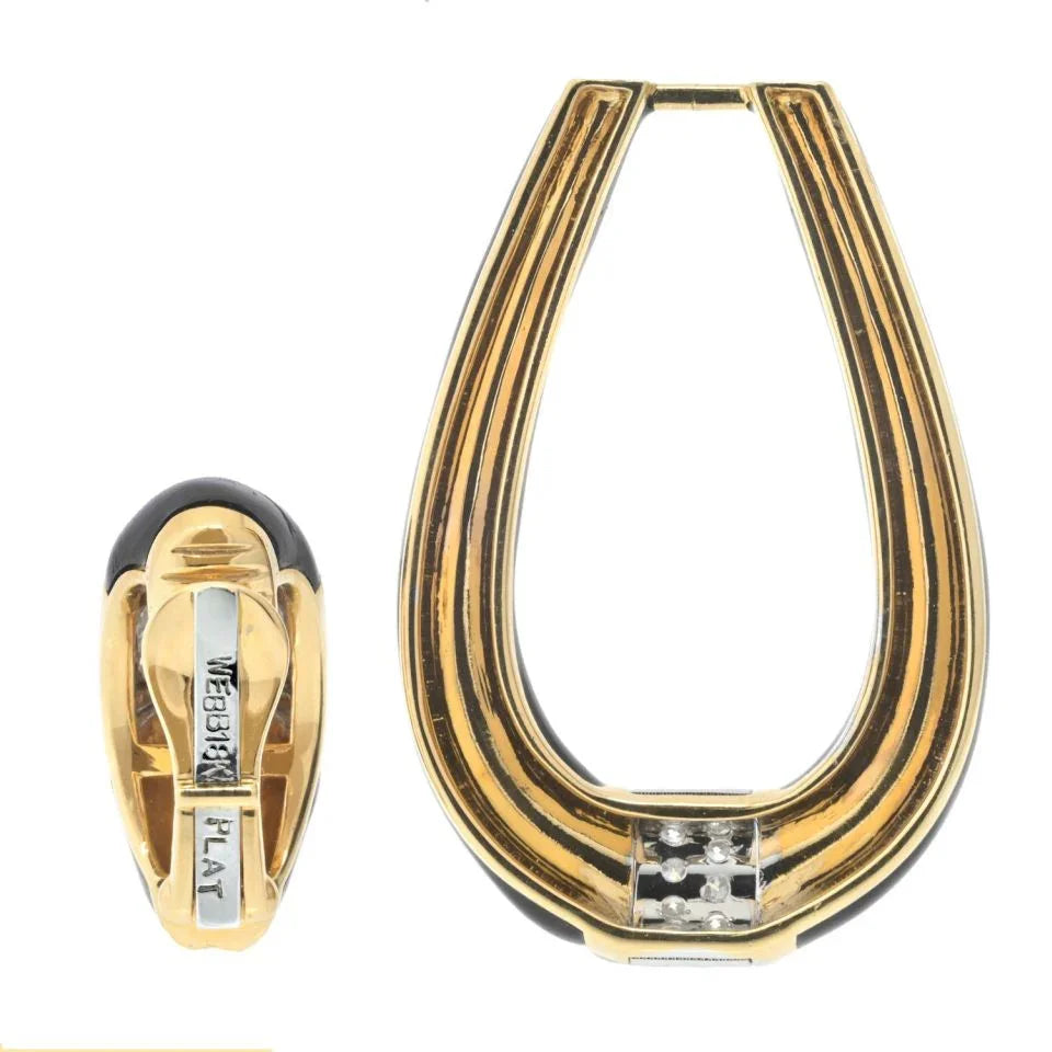 David Webb Platinum & 18K Yellow Gold Black Enamel Door Knockers Earrings - The Back Vault