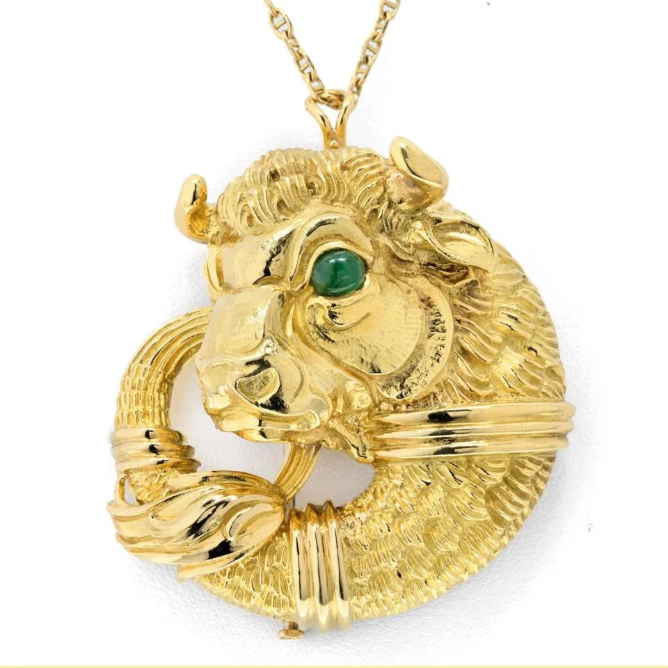 David Webb Platinum & 18K Yellow Gold Taurus Bull Pin/Pendant On A Chain Necklace - The Back Vault
