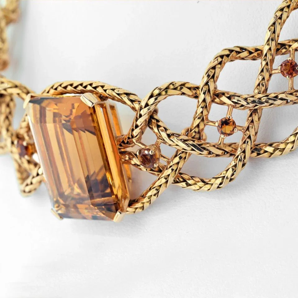 Hermes 18K Yellow Gold 61.50cttw Citrine Braided Choker Necklace - The Back Vault