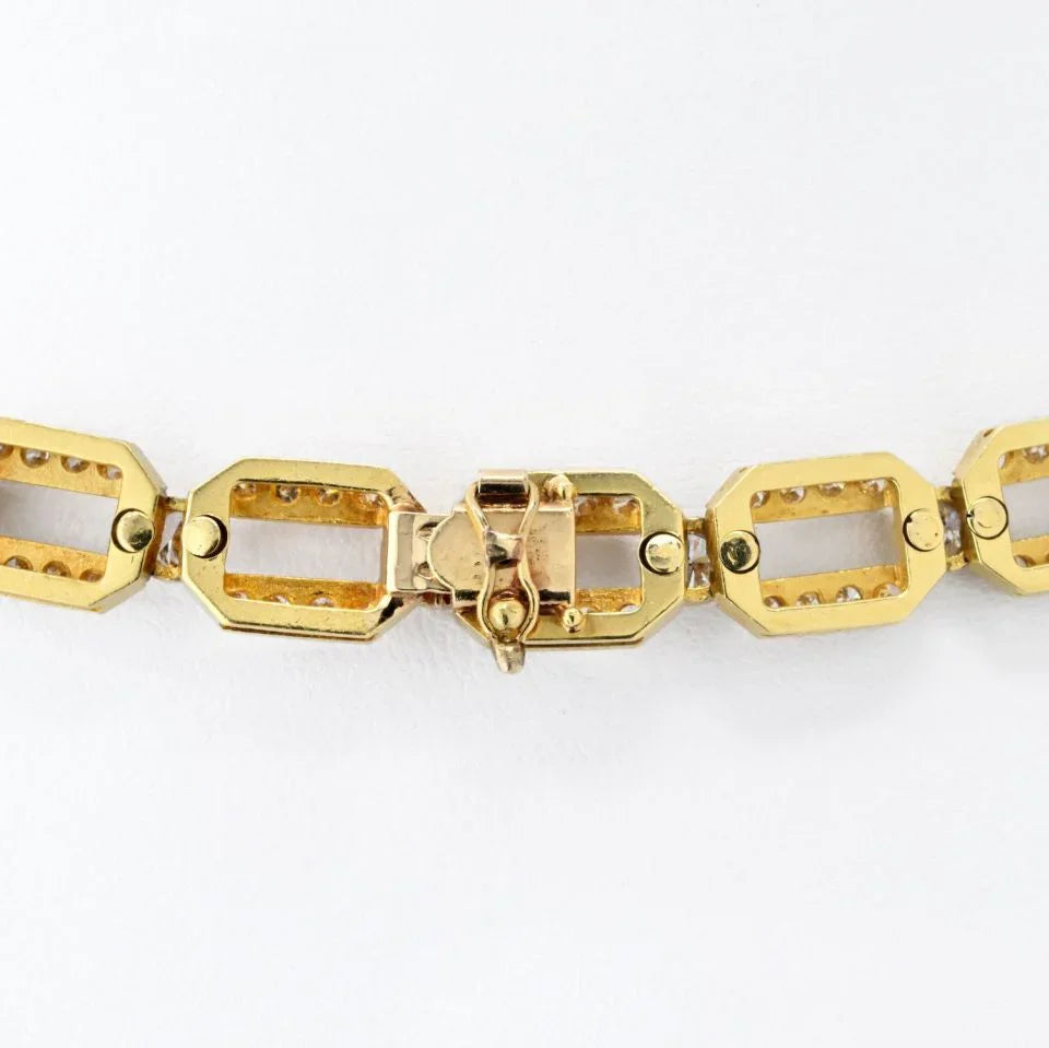 18K Yellow Gold 1970's Diamond Lapis Diamond Chain Necklace - The Back Vault