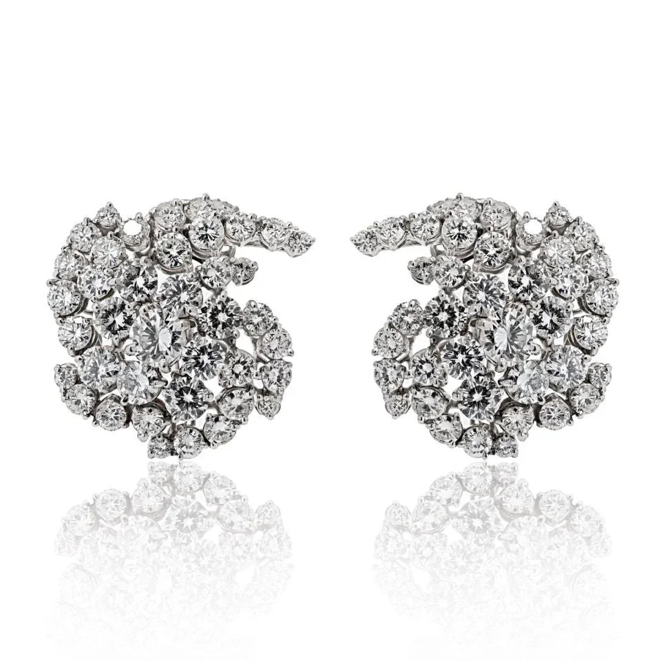 18K White Gold 22.00cttw Diamond Cluster Earrings - The Back Vault