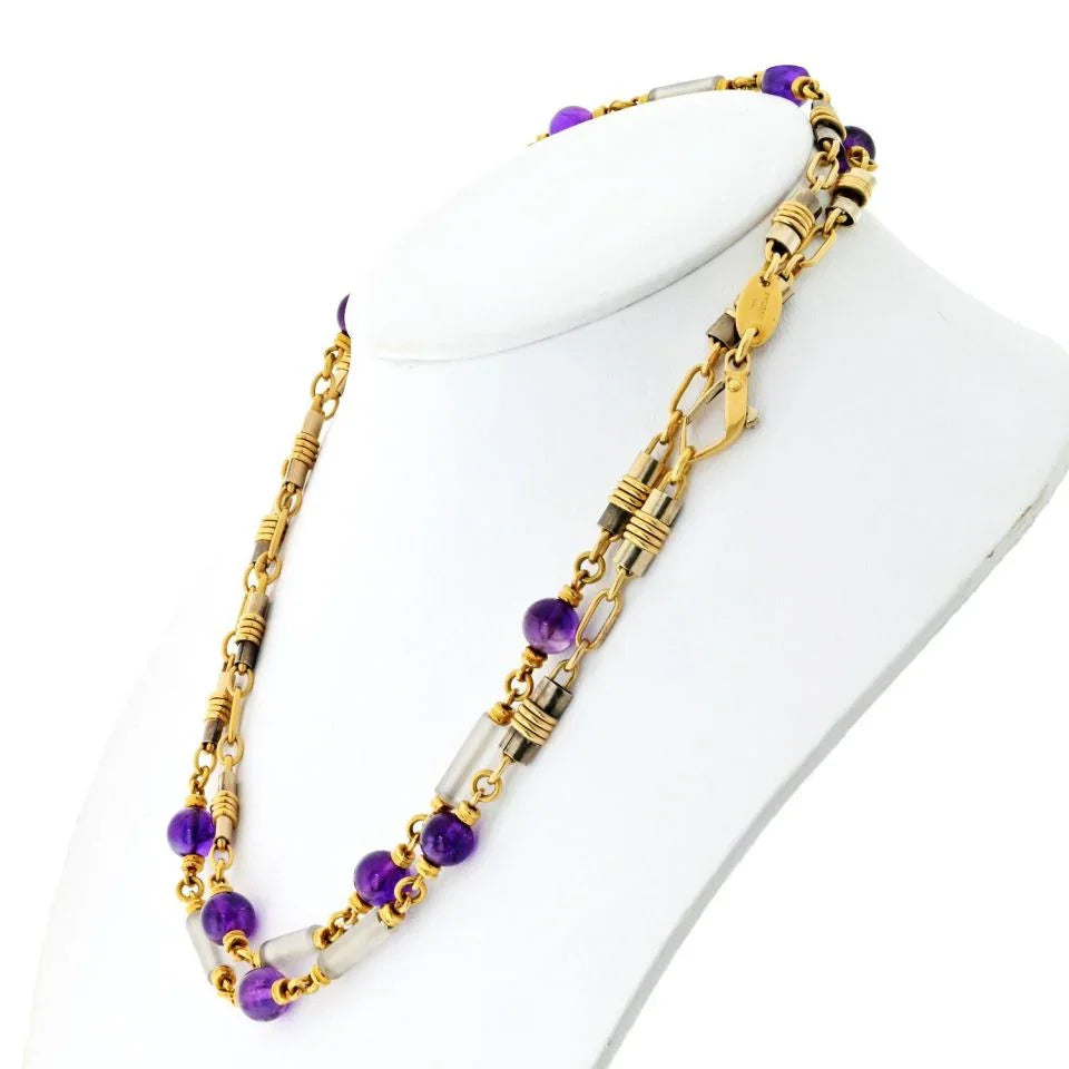 Bvlgari 18K Yellow Gold Amethyst And Crystal Link Chain Necklace - The Back Vault