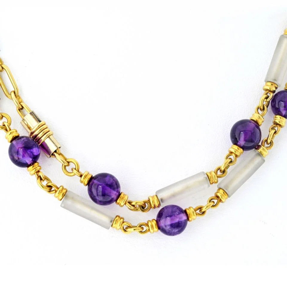 Bvlgari 18K Yellow Gold Amethyst And Crystal Link Chain Necklace - The Back Vault