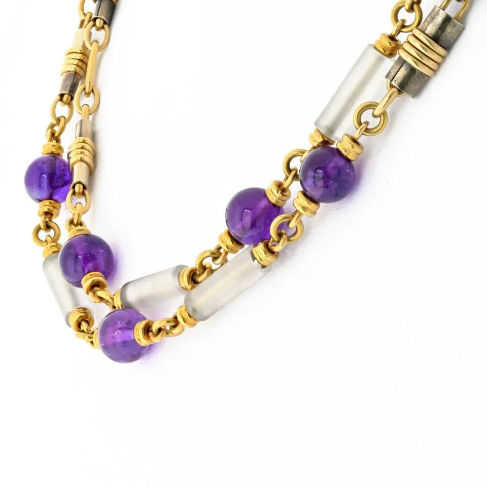 Bvlgari 18K Yellow Gold Amethyst And Crystal Link Chain Necklace - The Back Vault