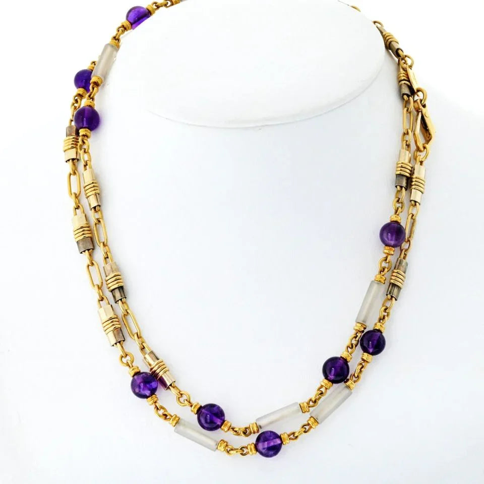 Bvlgari 18K Yellow Gold Amethyst And Crystal Link Chain Necklace - The Back Vault
