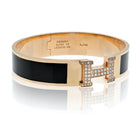 Hermes 18K Yellow Gold Clic Clac H Diamond Black Enamel Bracelet - The Back Vault