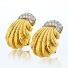 David Webb Platinum & 18K Yellow Gold Shell Motif Diamond Clip On Earrings - The Back Vault