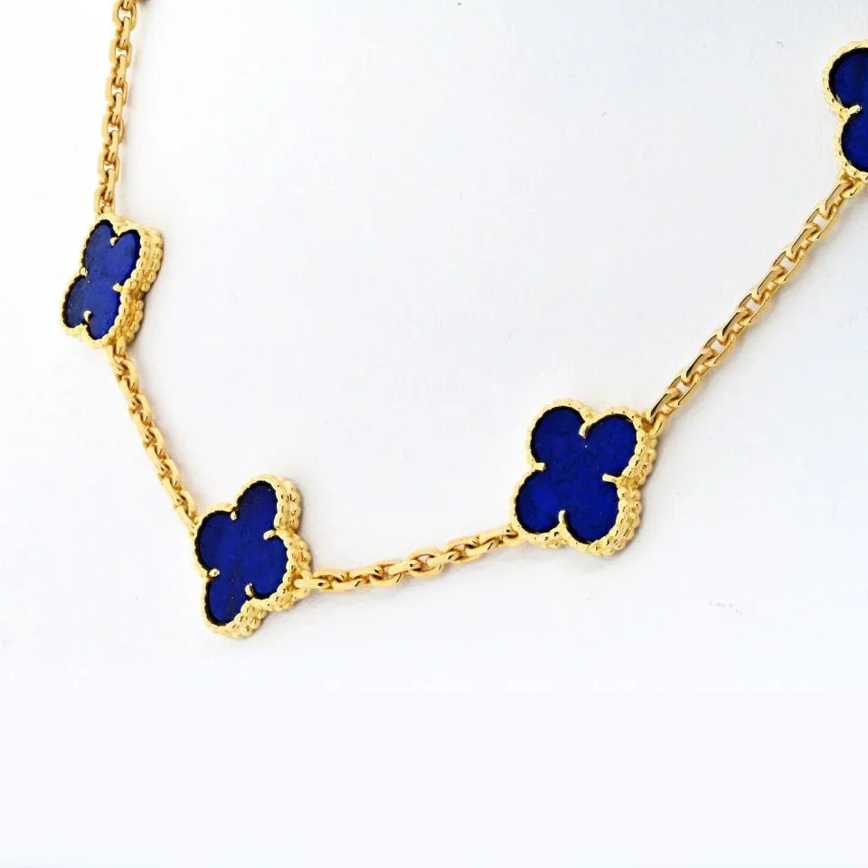 Van Cleef & Arpels Alhambra 18K Yellow Gold 10 Motif Lapis Alhambra Necklace - The Back Vault