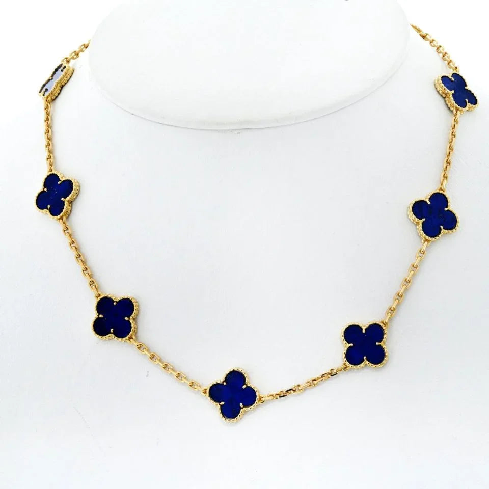 Van Cleef & Arpels Alhambra 18K Yellow Gold 10 Motif Lapis Alhambra Necklace - The Back Vault