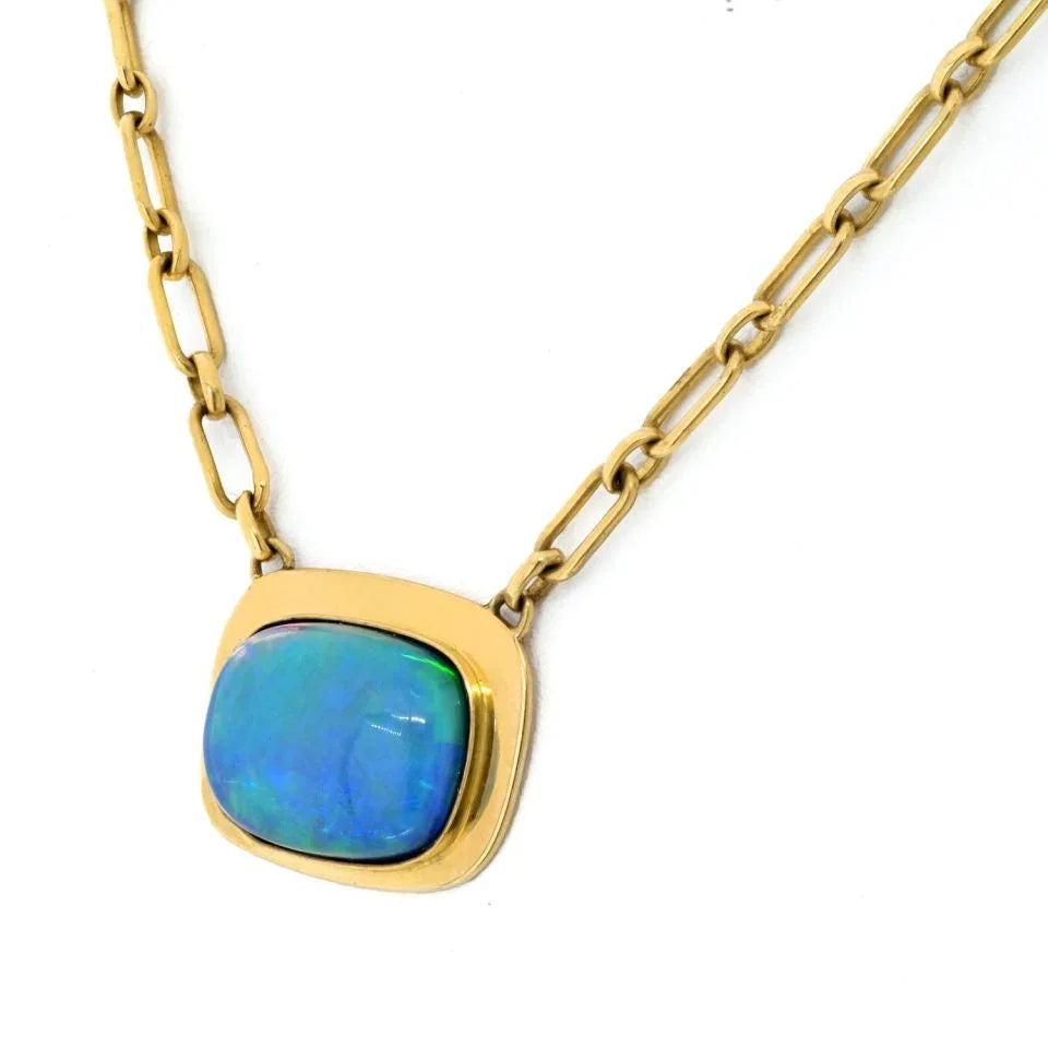 Cartier 18K Yellow Gold 1970's Fire Opal Bezel Set Necklace - The Back Vault