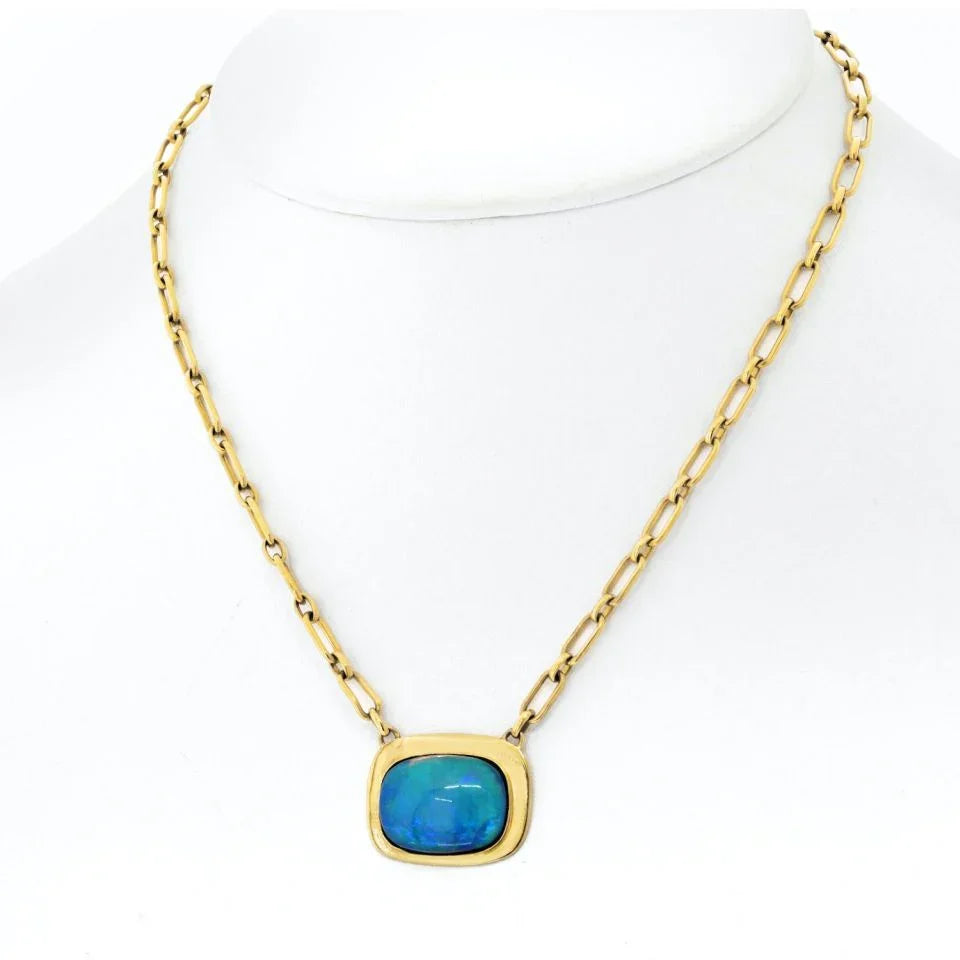 Cartier 18K Yellow Gold 1970's Fire Opal Bezel Set Necklace - The Back Vault