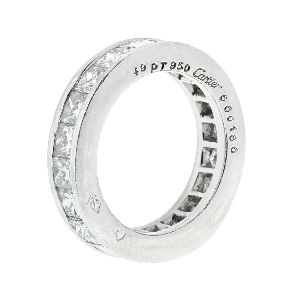 Cartier Platinum 5.50cttw Princess Cut Diamond Eternity EU 49 Ring - The Back Vault
