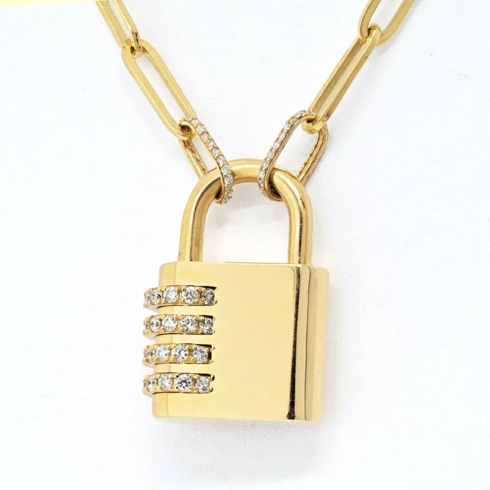 18K Yellow Gold 2.08cttw Diamond Padlock Pendant Necklace - The Back Vault