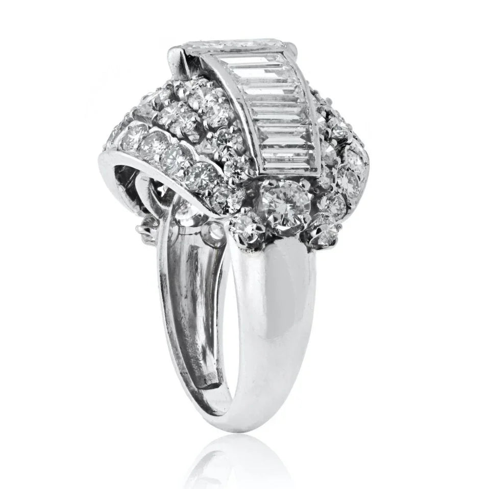 Platinum 1970's Bombe Marquise Cut And Round Cut Diamond Ring - The Back Vault