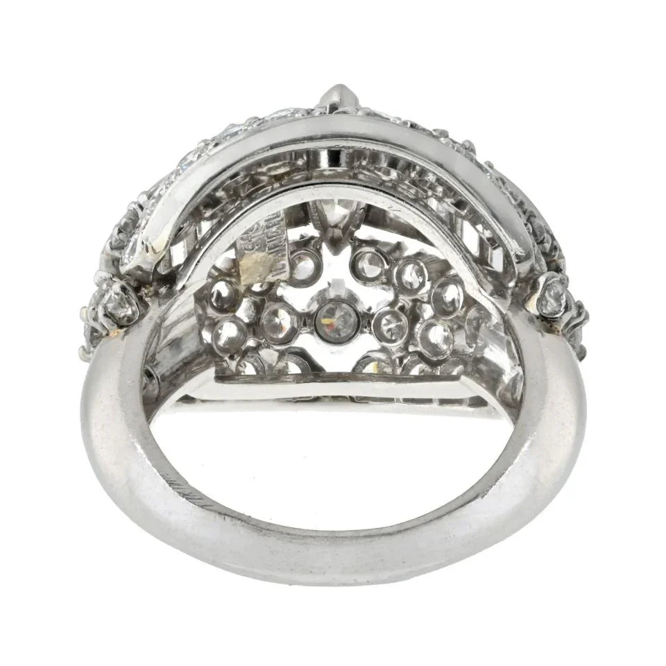 Platinum 1970's Bombe Marquise Cut And Round Cut Diamond Ring - The Back Vault