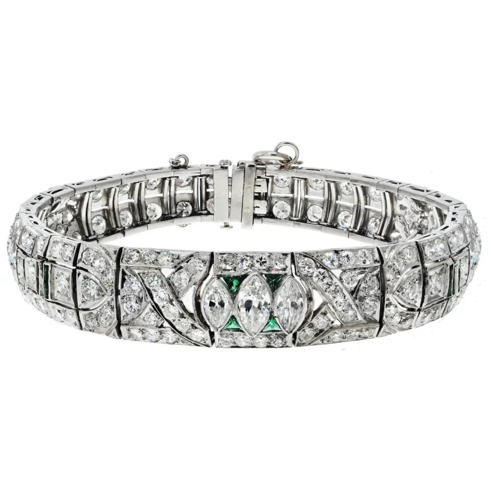 Platinum Art Deco 8.50cttw Diamond And Emerald Bracelet - The Back Vault