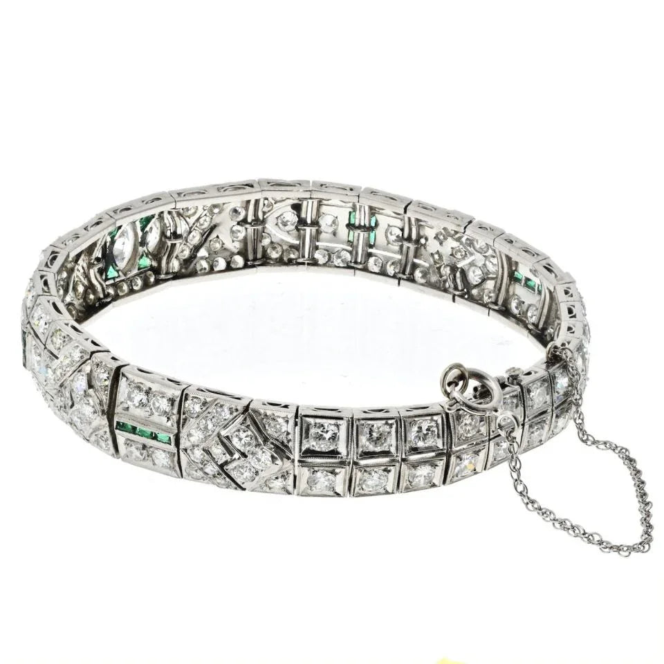 Platinum Art Deco 8.50cttw Diamond And Emerald Bracelet - The Back Vault