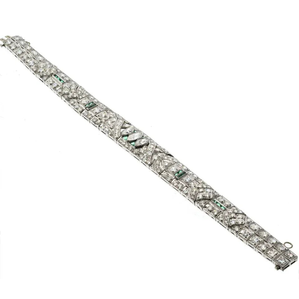 Platinum Art Deco 8.50cttw Diamond And Emerald Bracelet - The Back Vault