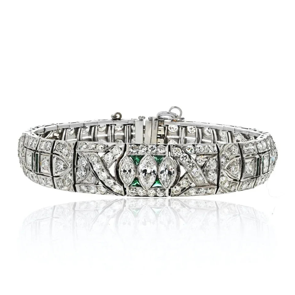 Platinum Art Deco 8.50cttw Diamond And Emerald Bracelet - The Back Vault