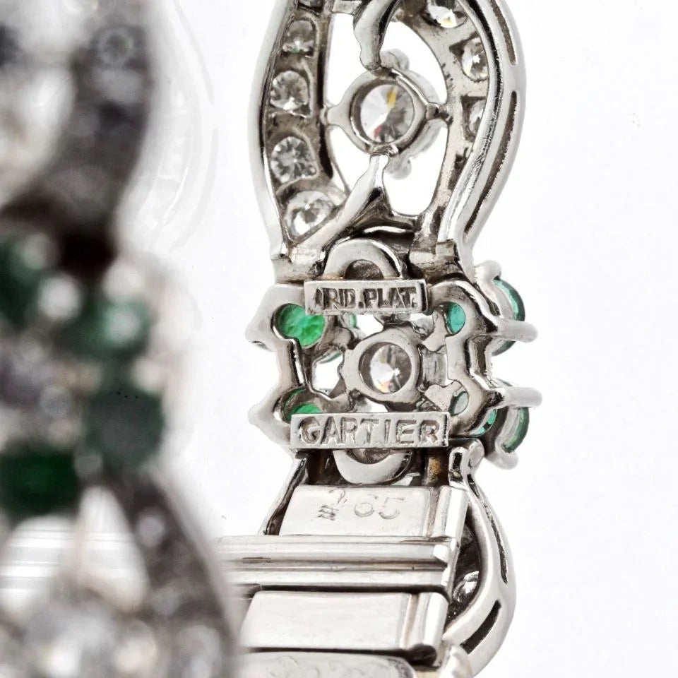Platinum Diamond And Green Emerald Flower Bracelet - The Back Vault