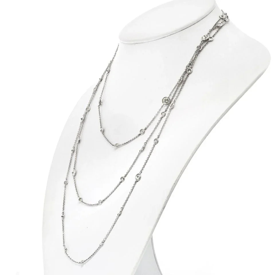 18K White Gold 10.60cttw Diamond By The Yard Chain Necklace - The Back Vault