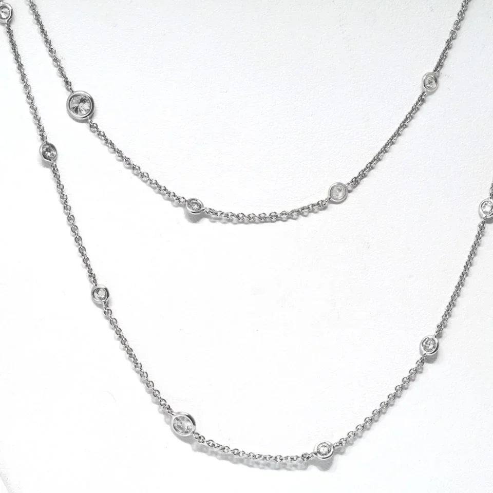 18K White Gold 10.60cttw Diamond By The Yard Chain Necklace - The Back Vault