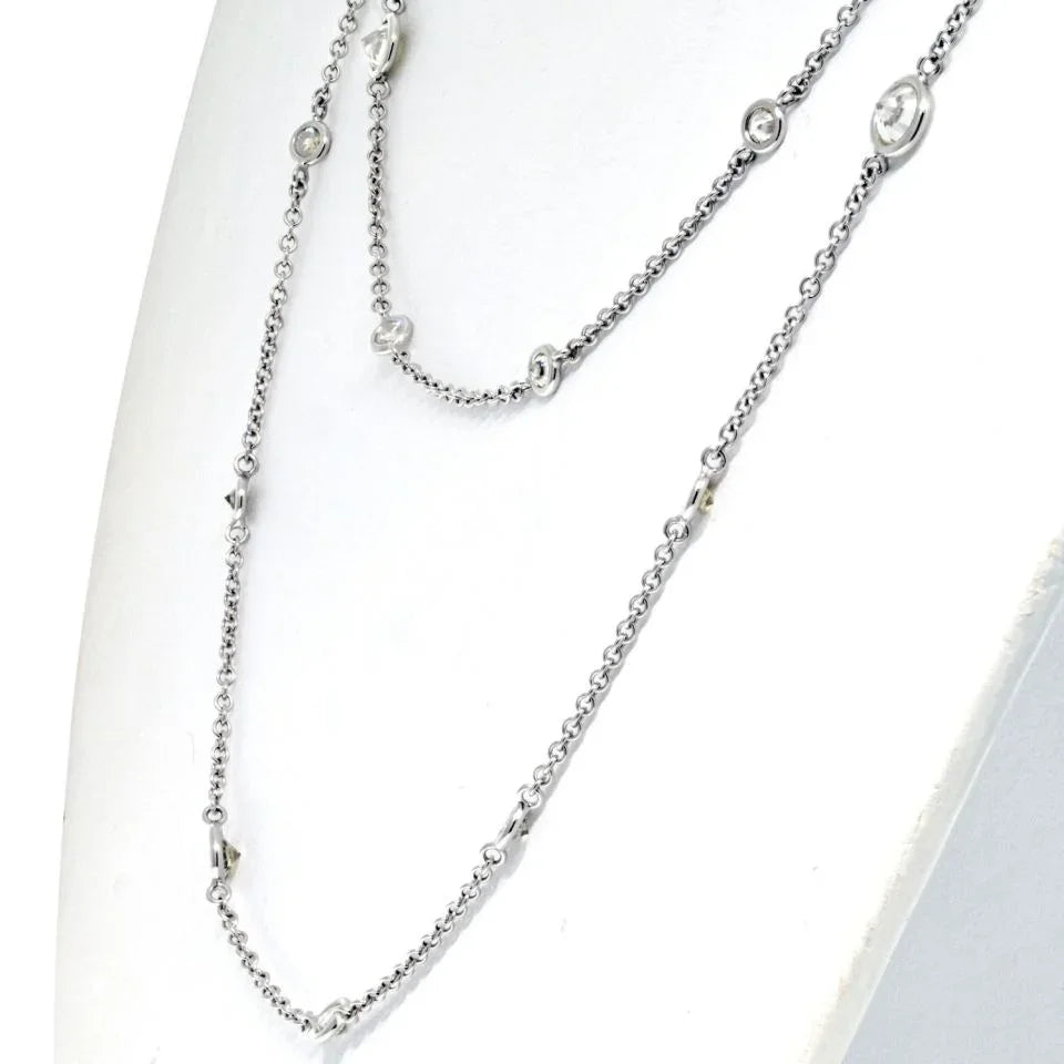 18K White Gold 10.60cttw Diamond By The Yard Chain Necklace - The Back Vault