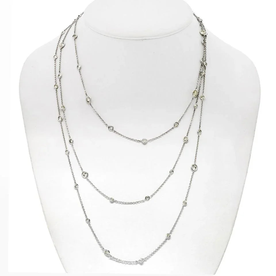 18K White Gold 10.60cttw Diamond By The Yard Chain Necklace - The Back Vault