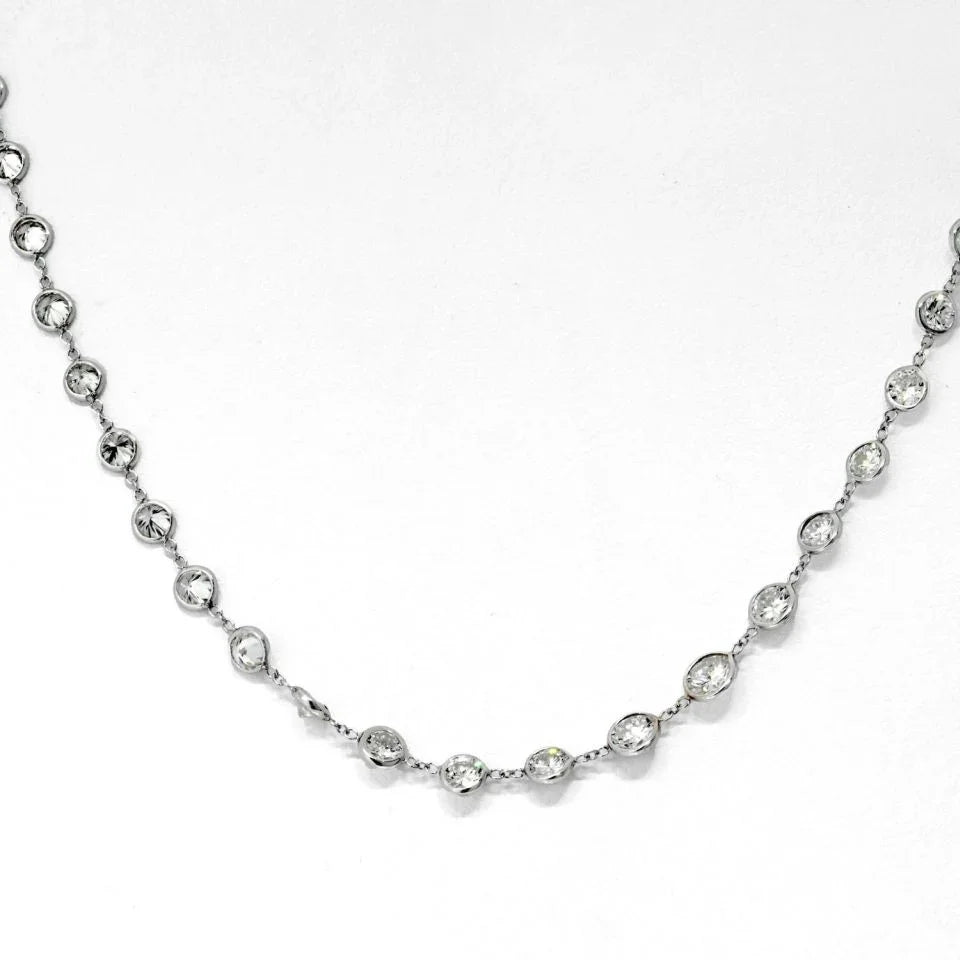 14K White Gold 8.47cttw Round Diamond By The Yard Necklace - The Back Vault