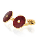 18K Yellow Gold Diamond And Red Enamel Cuff Links - The Back Vault