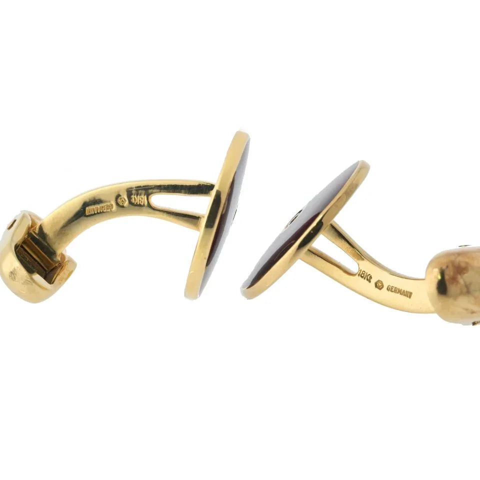 18K Yellow Gold Diamond And Red Enamel Cuff Links - The Back Vault