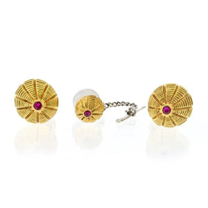 Tiffany & Co. Schlumberger 18K Yellow Gold Taj Mahal Ruby Cuff Links And A Tie Tack