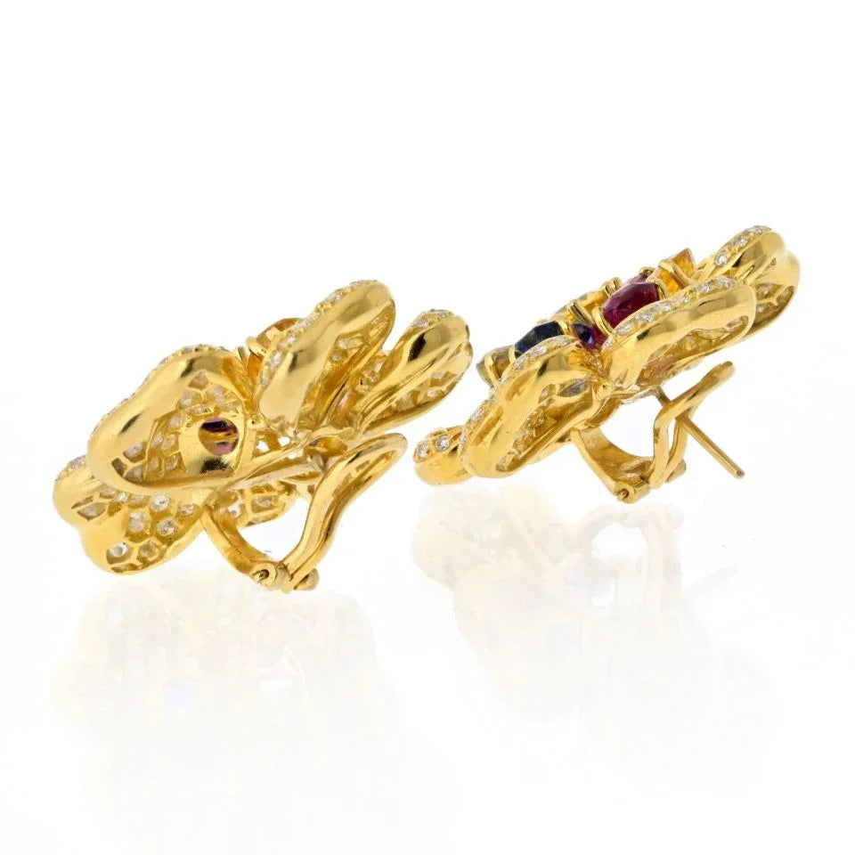 18K Yellow Gold Diamond And Multicolor Sapphire Earrings - The Back Vault