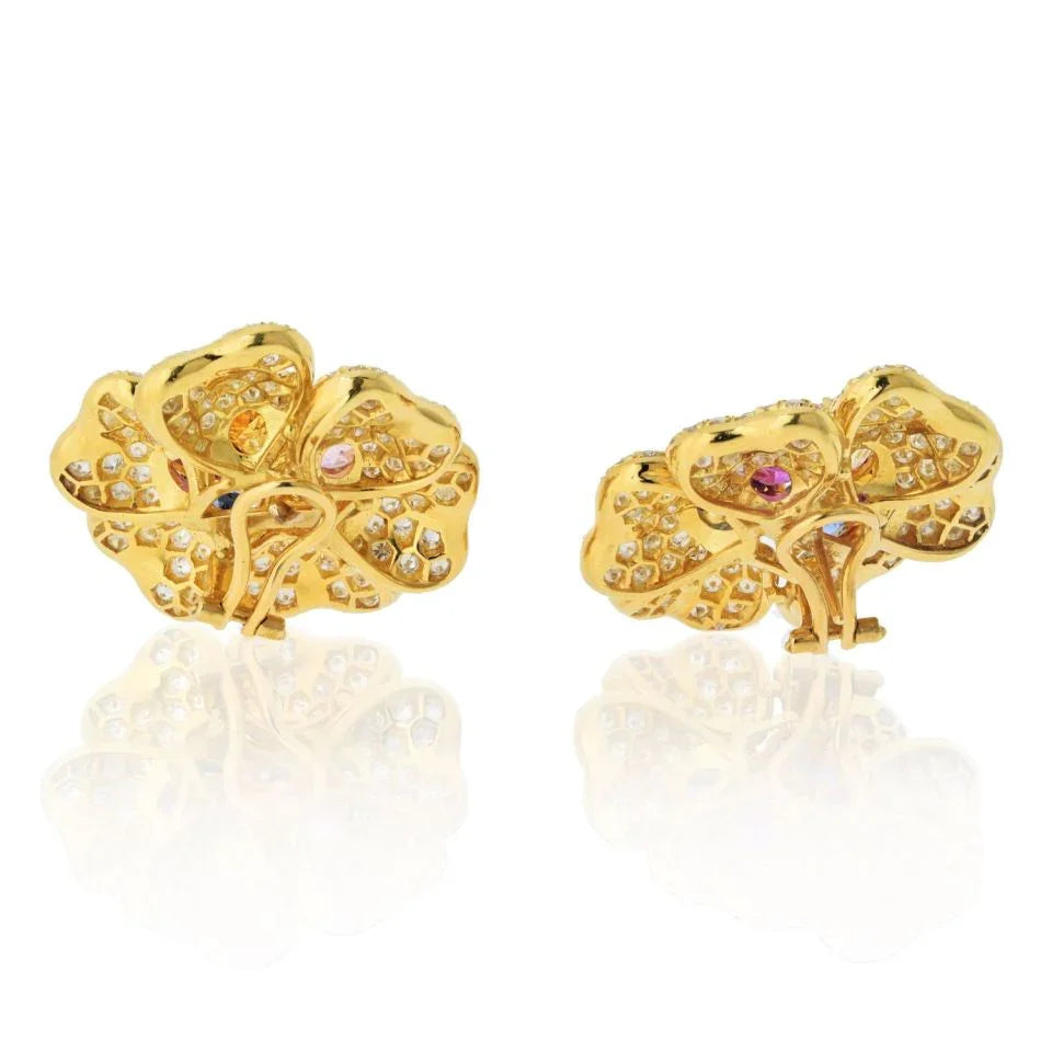 18K Yellow Gold Diamond And Multicolor Sapphire Earrings - The Back Vault