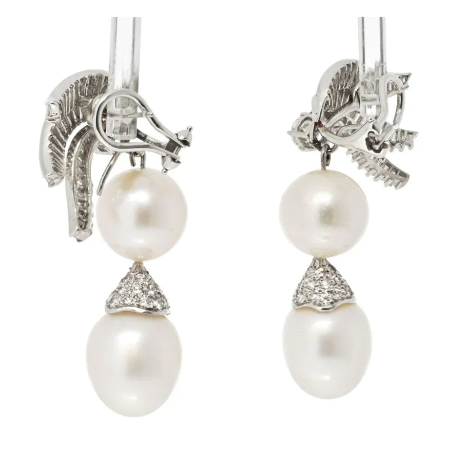 Platinum Pearl And Diamond Drop Earrings - The Back Vault