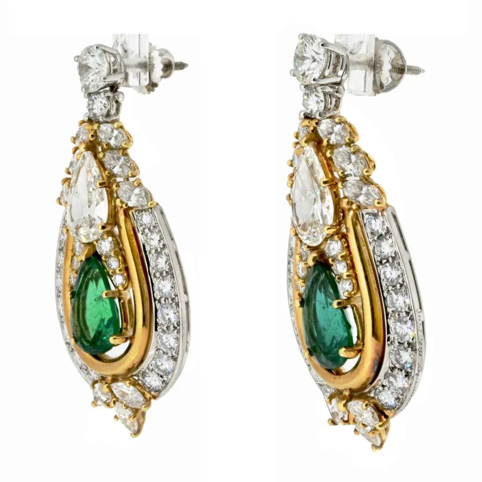 Chaumet Platinum & 18K Yellow Gold Diamond And Green Emerald Earrings - The Back Vault