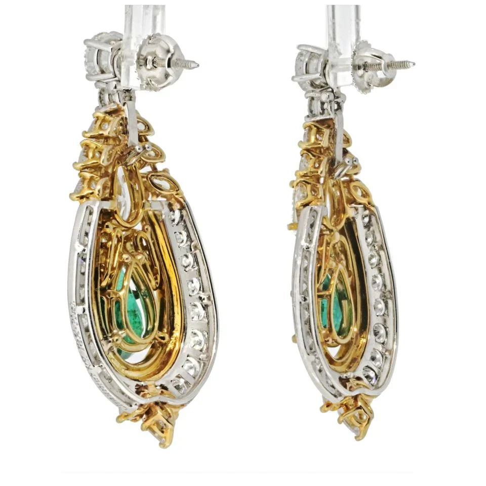 Chaumet Platinum & 18K Yellow Gold Diamond And Green Emerald Earrings - The Back Vault