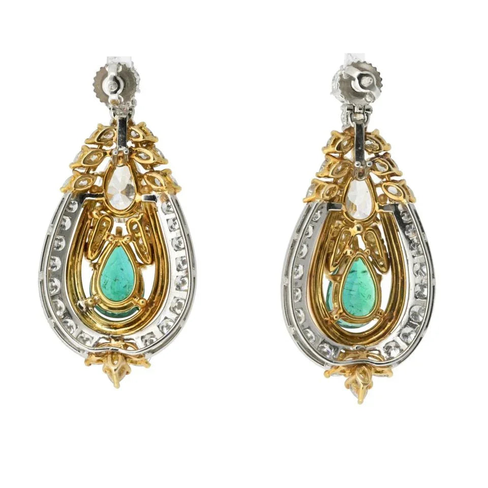 Chaumet Platinum & 18K Yellow Gold Diamond And Green Emerald Earrings - The Back Vault