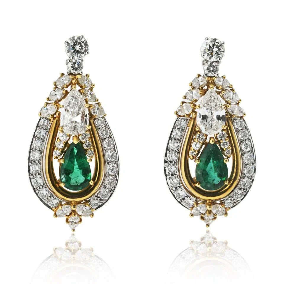 Chaumet Platinum & 18K Yellow Gold Diamond And Green Emerald Earrings - The Back Vault