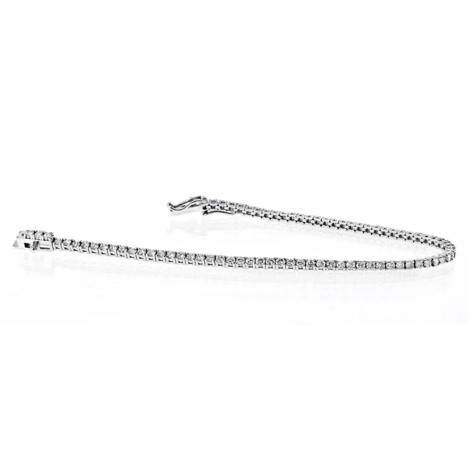 14K White Gold 3.17cttw Round Brilliant Cut Tennis Bracelet - The Back Vault