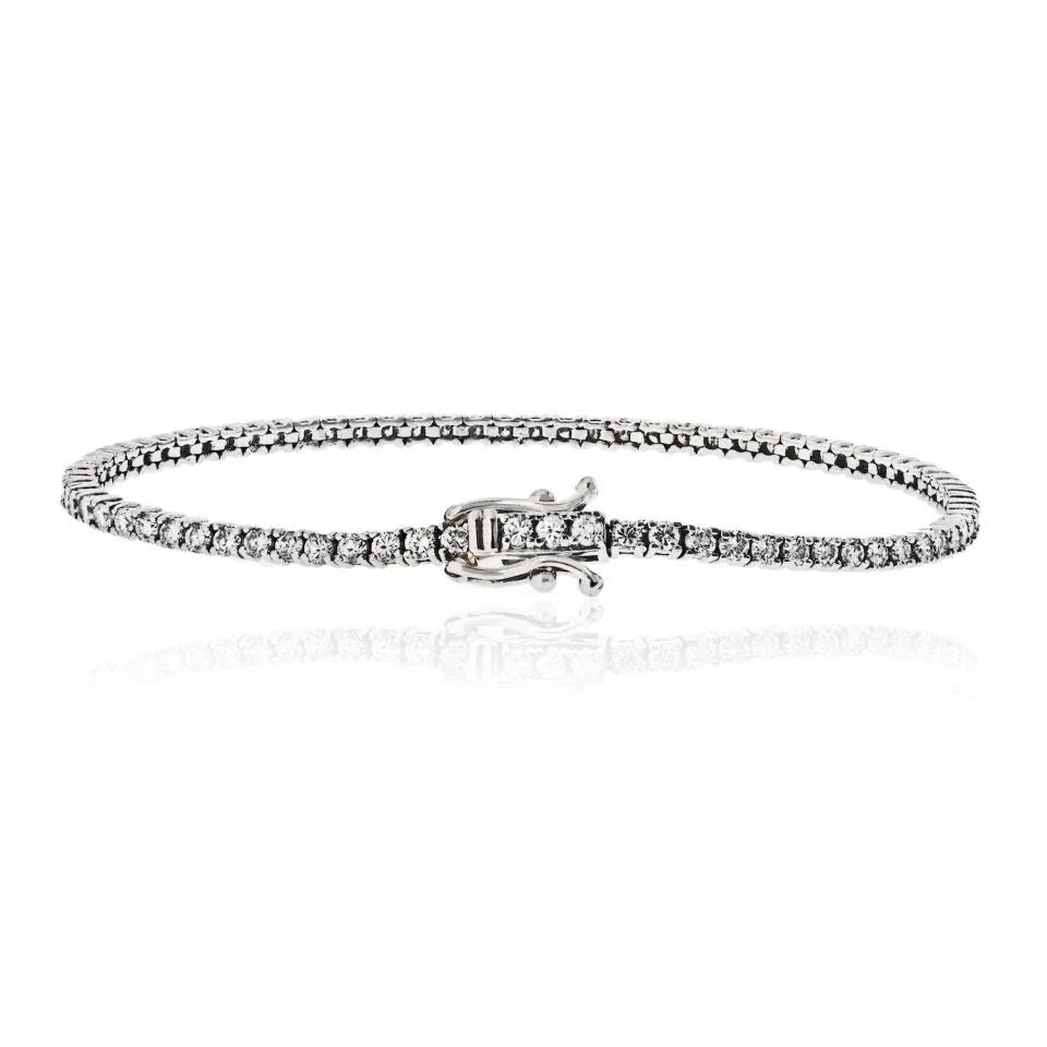 14K White Gold 3.17cttw Round Brilliant Cut Tennis Bracelet - The Back Vault