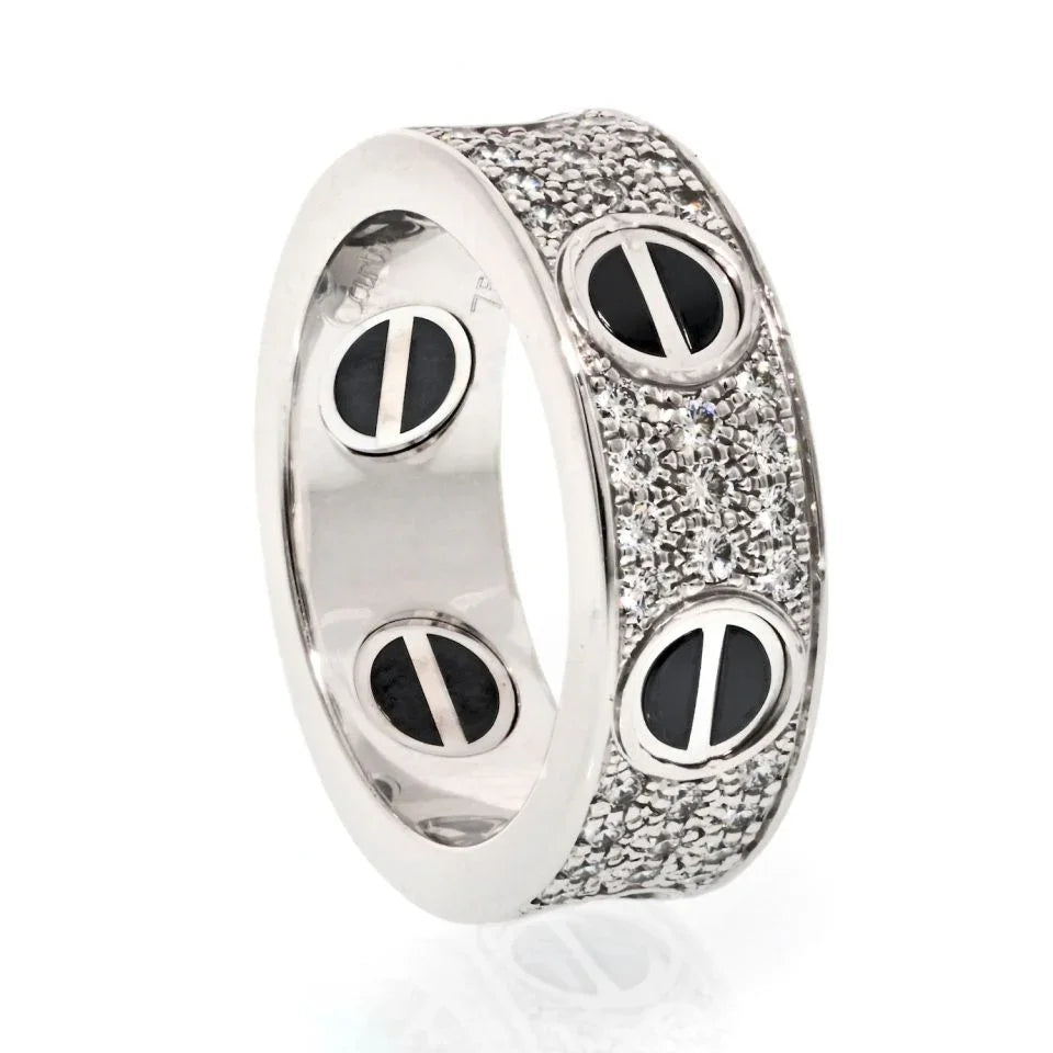 Cartier 18K White Gold Love Black Ceramic EU 49 Ring - The Back Vault