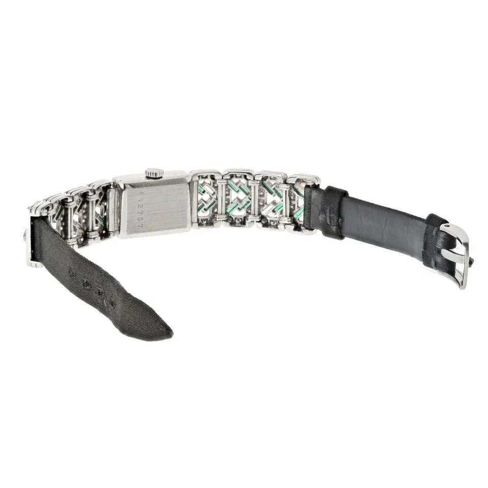 Chopard Platinum Deco Diamond And Green Emerald Women Watch - The Back Vault