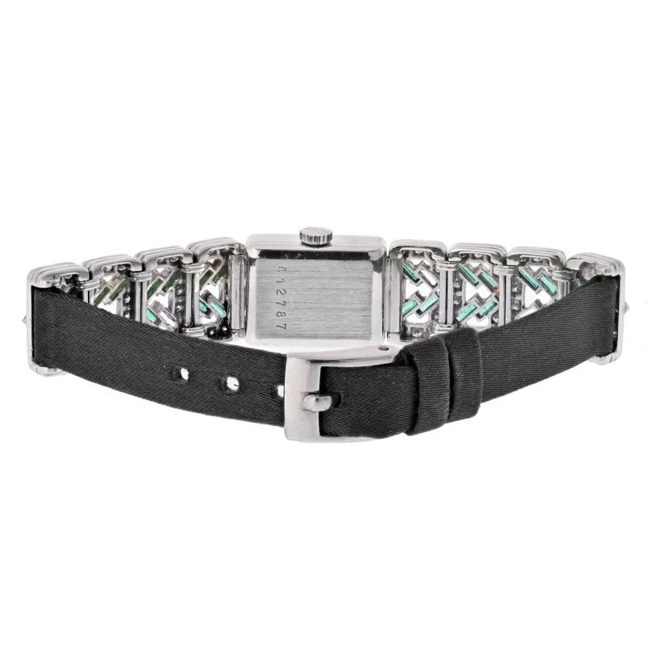 Chopard Platinum Deco Diamond And Green Emerald Women Watch - The Back Vault
