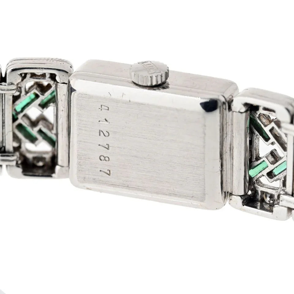 Chopard Platinum Deco Diamond And Green Emerald Women Watch - The Back Vault
