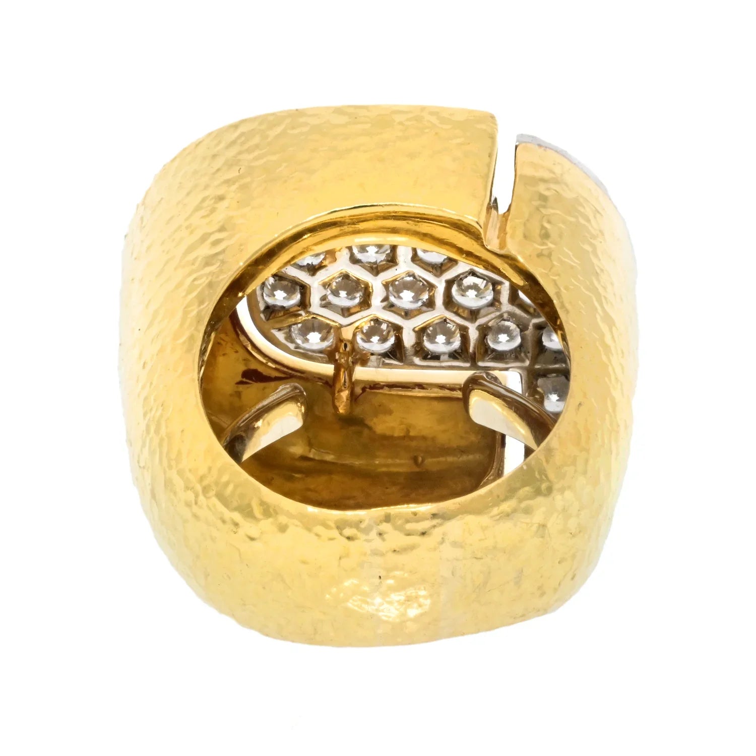 David Webb Platinum & 18K Yellow Gold Pave Hammered Diamond Cocktail Ring - The Back Vault