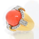 David Webb Platinum & 18K Yellow Gold Coral And Diamond Cocktail Ring - The Back Vault